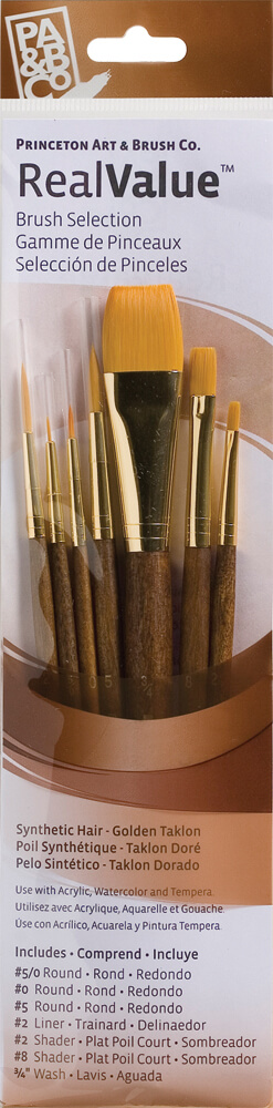 RealValue™ Synthetic Golden Taklon Artist Brush Set